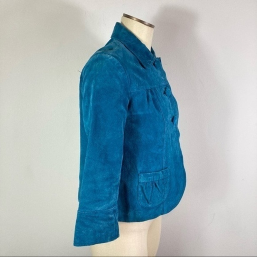 Chico's Teal Suede Leather Cropped Jacket Blazer Size 0 - Picture 10 of 12
